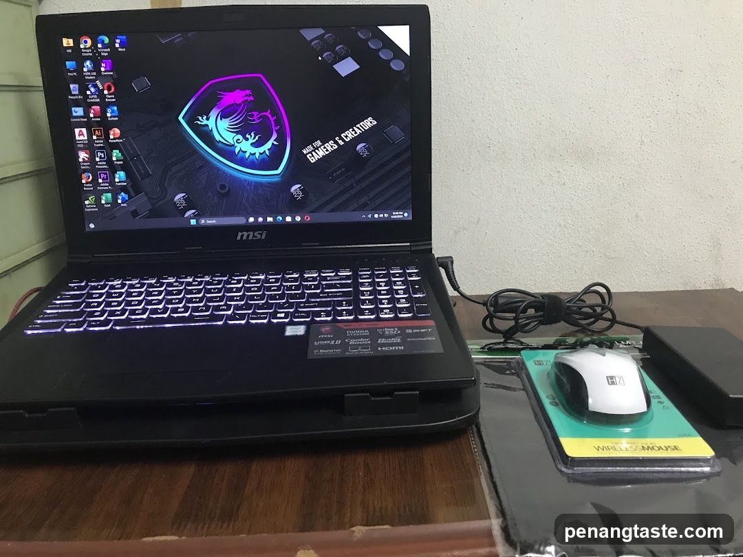 MSI Laptop Setup with Wireless Mouse