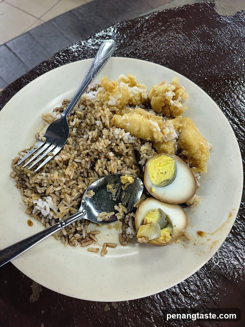 Plate of Fried Rice with Tempura and Boiled Egg