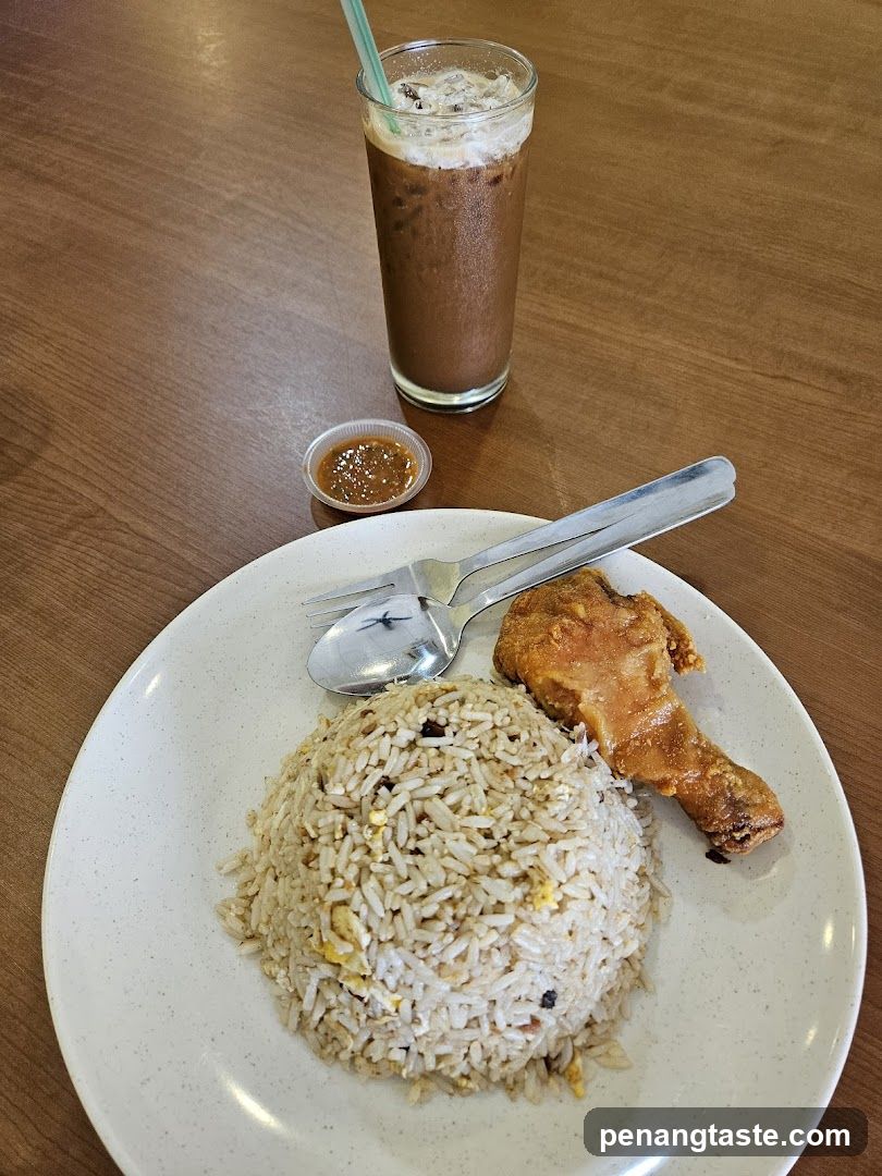 Fried Rice and Chicken with Iced Coffee