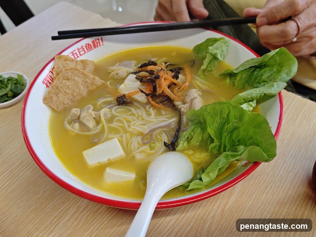 Bowl of Noodle Soup with Vegetables and Tofu
