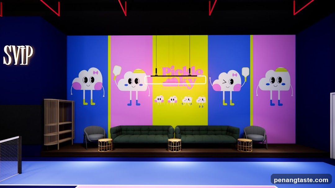 Cloud-themed lounge interior