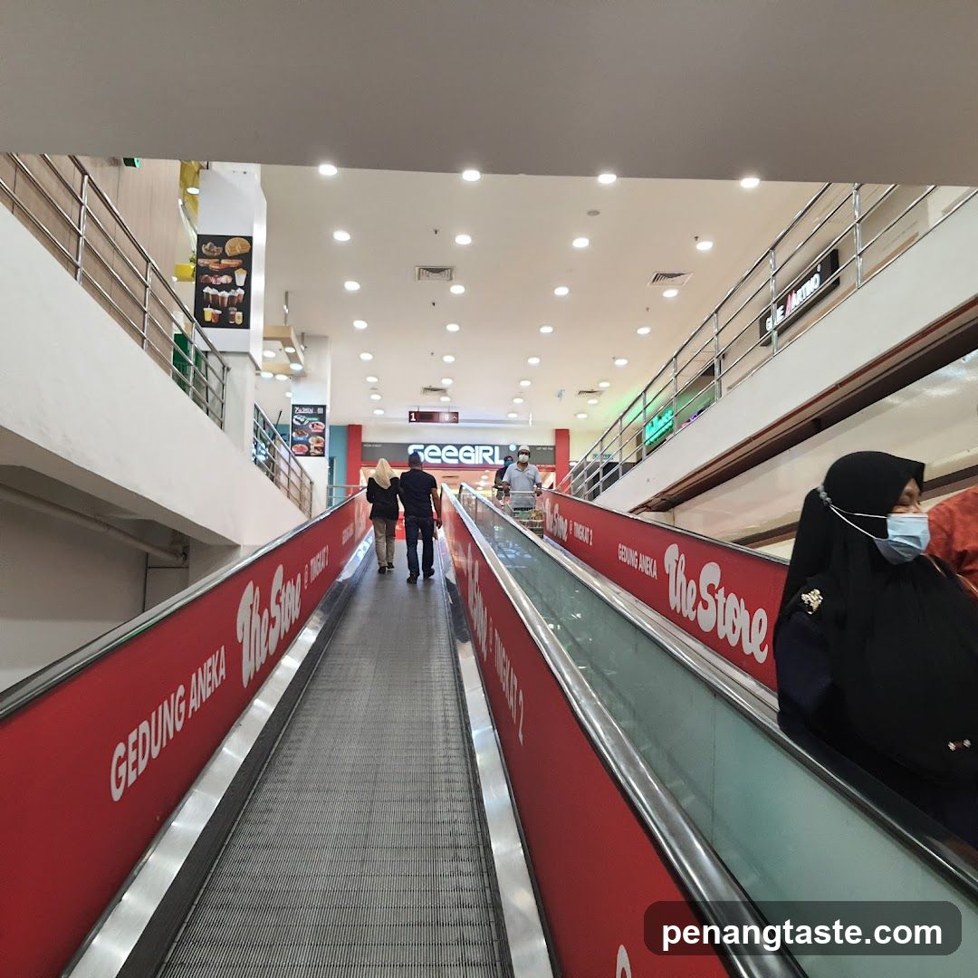 Shopping Center Interior with Moving Walkway