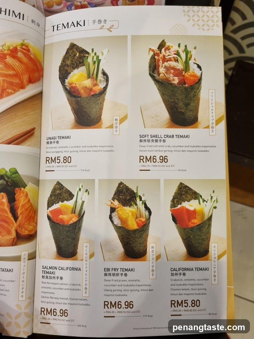 Temaki Menu Page