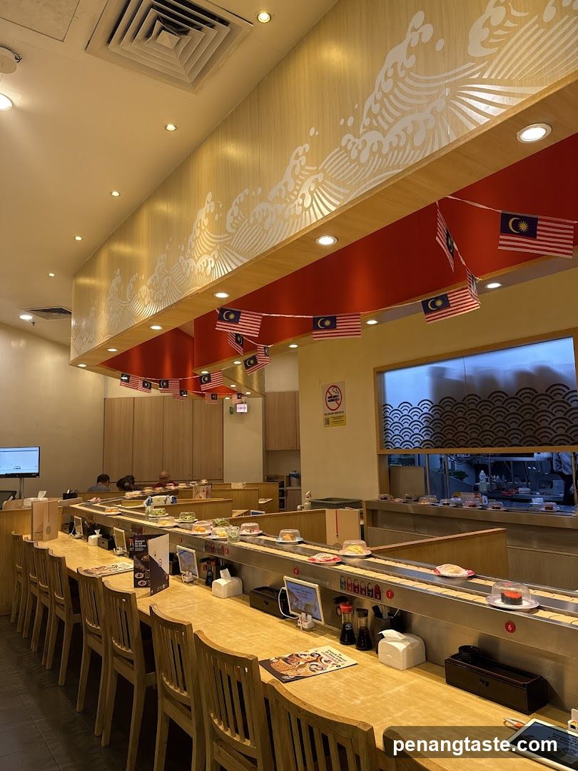 Sushi Restaurant Interior with Conveyor Belt