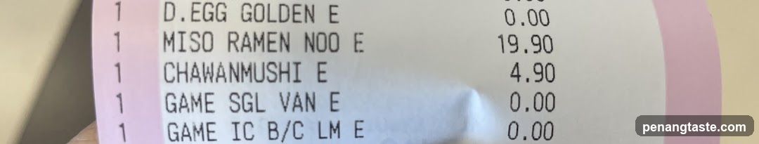Receipt with food items