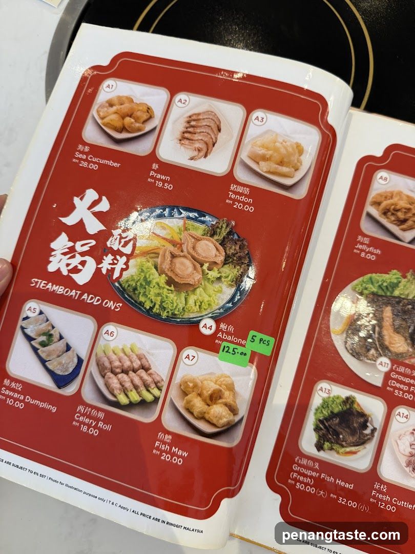 Hot Pot Add-Ons Menu