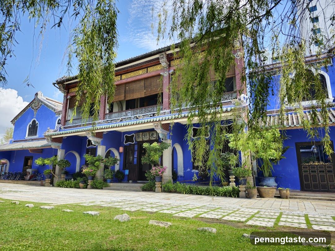 Blue Colonial Building Exterior