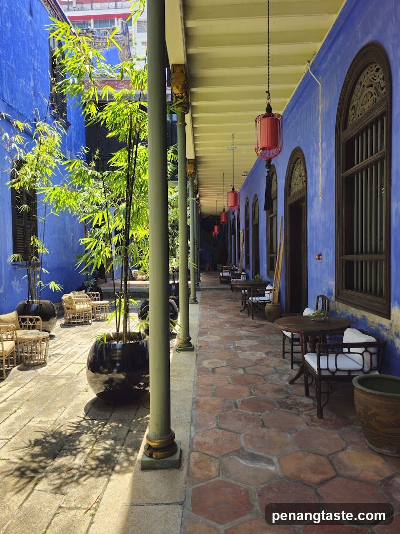 Blue Courtyard with Bamboo and Lanterns