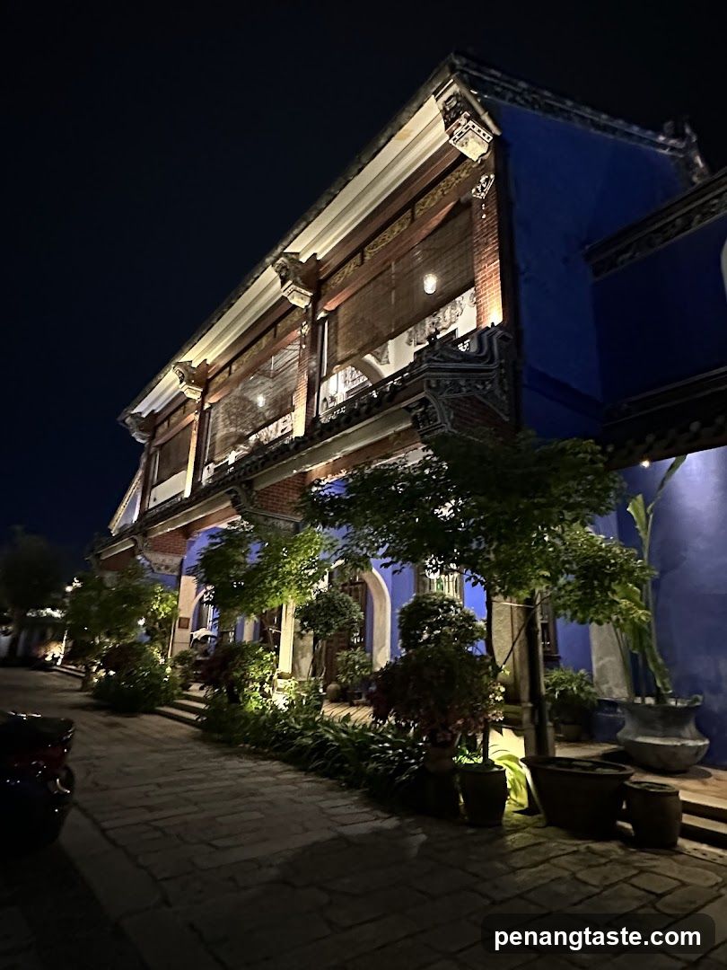 Blue Building Exterior at Night