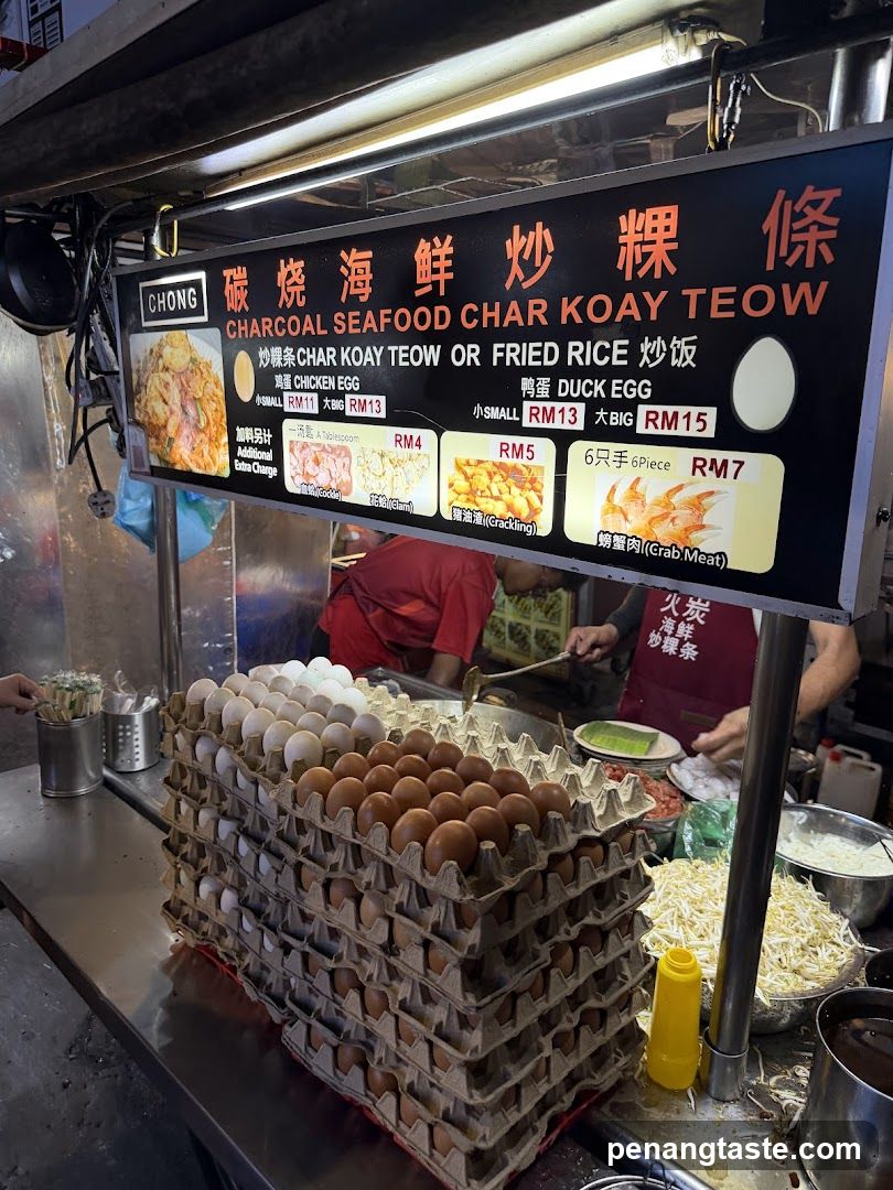 Street Food Stall with Eggs and Menu Sign