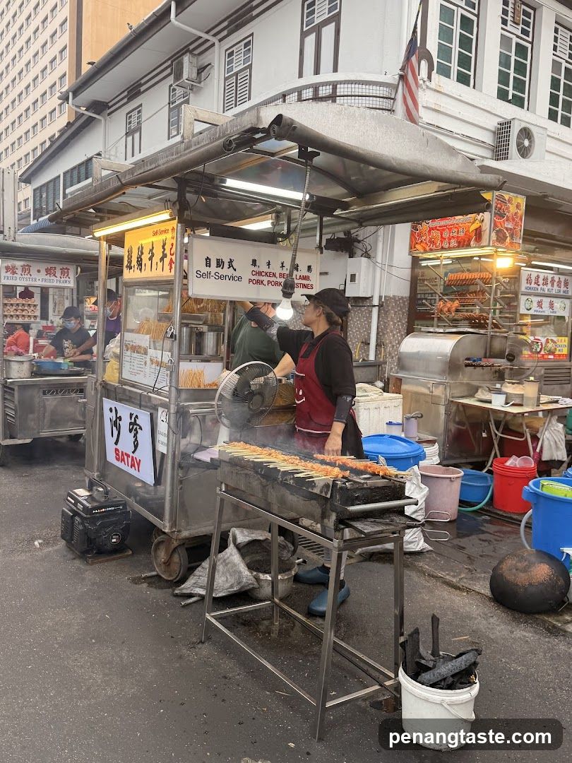 Street Food Stall Grilling Satay