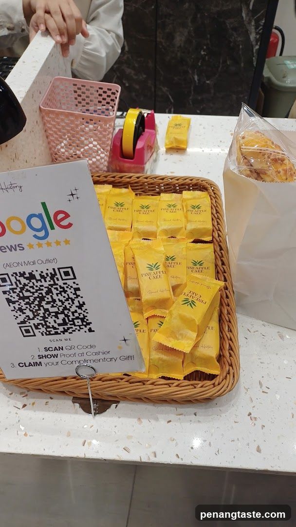 Counter with QR Code and Gift Basket