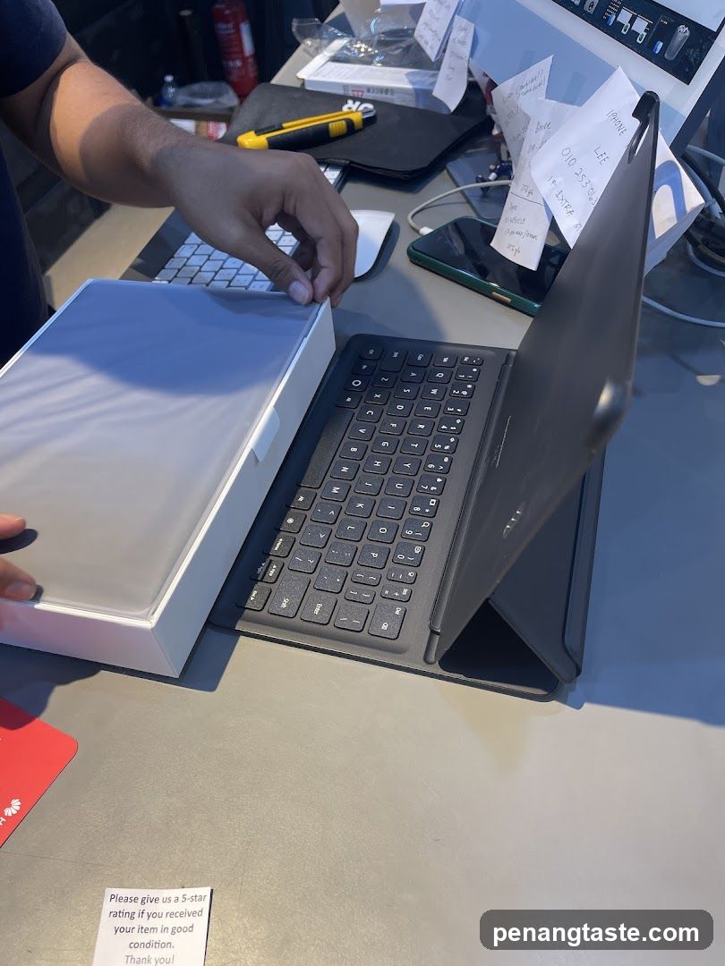 Tech Store Interior with Keyboard and Tablet Setup
