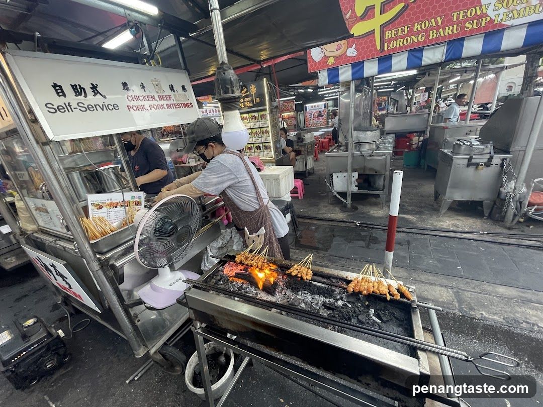 Street Food Stall with Grilled Skewers