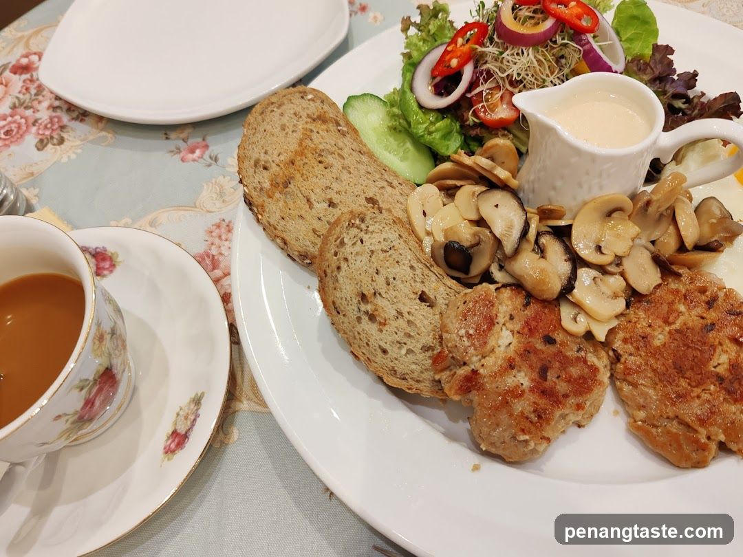 Breakfast Plate with Bread, Mushrooms and Salad
