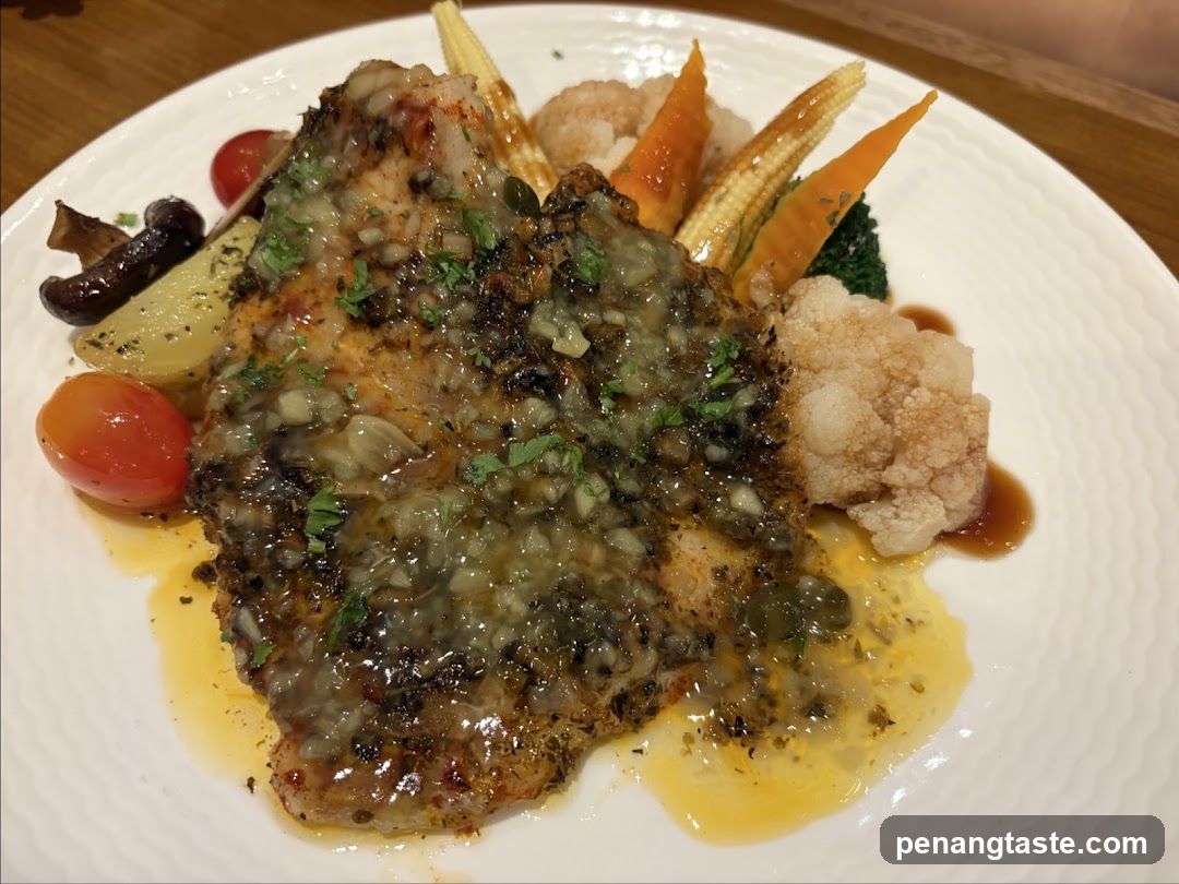 Grilled Fish with Garlic Butter Sauce and Vegetables