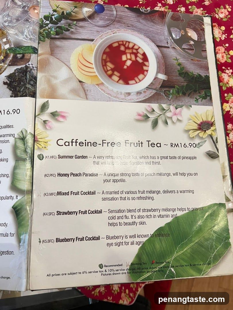 Caffeine-Free Fruit Tea Menu