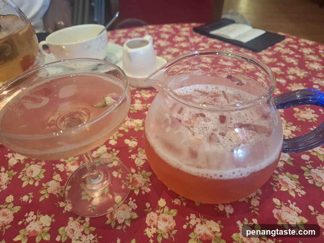 Tea and Cocktails on Floral Tablecloth