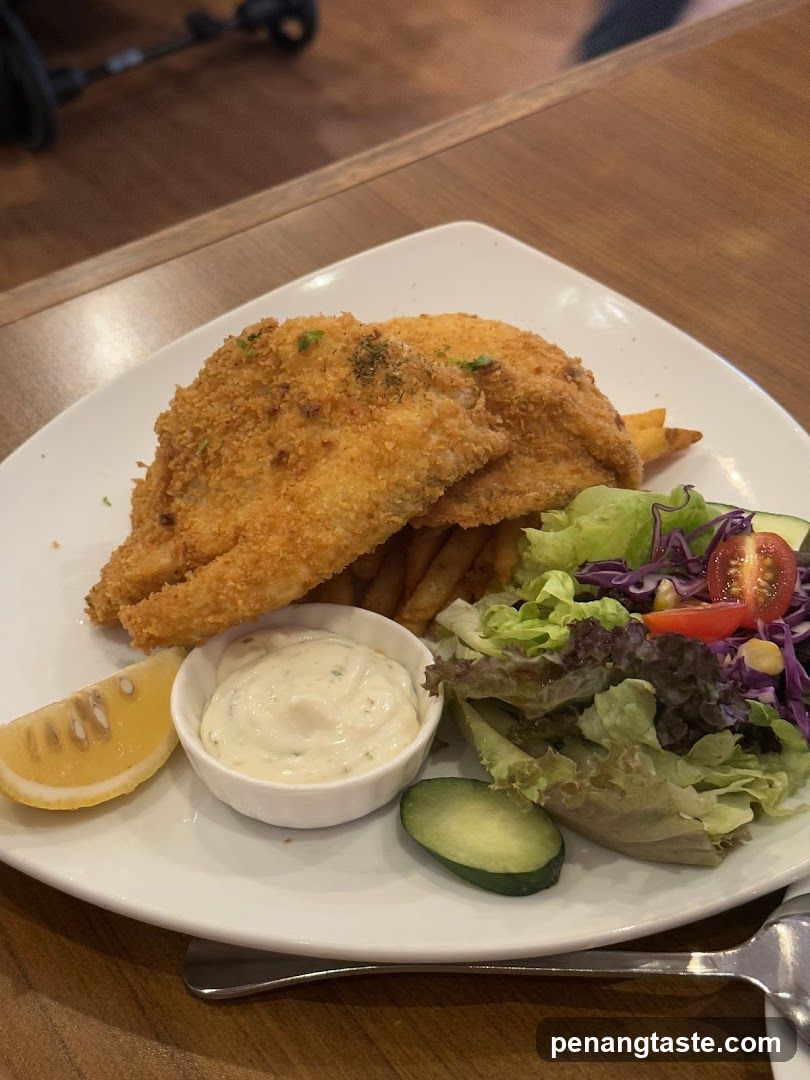 Breaded Fish with Fries and Salad