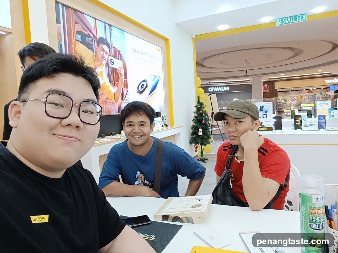 Group photo inside electronics store