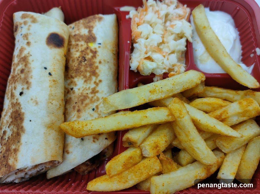 Food Tray with Wraps, Fries and Coleslaw