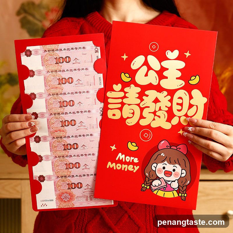 Red Envelope with Money and Cartoon Character