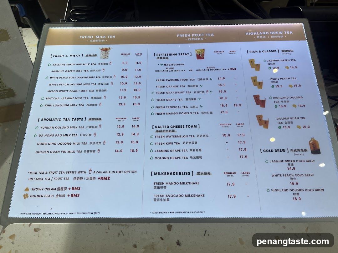 Fresh Milk Tea Menu Board