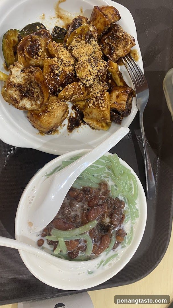 Food Tray with Stir-fried Tofu and Dessert Soup