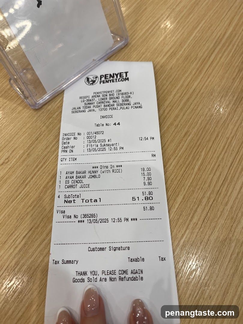 Receipt from Penyet Penyet