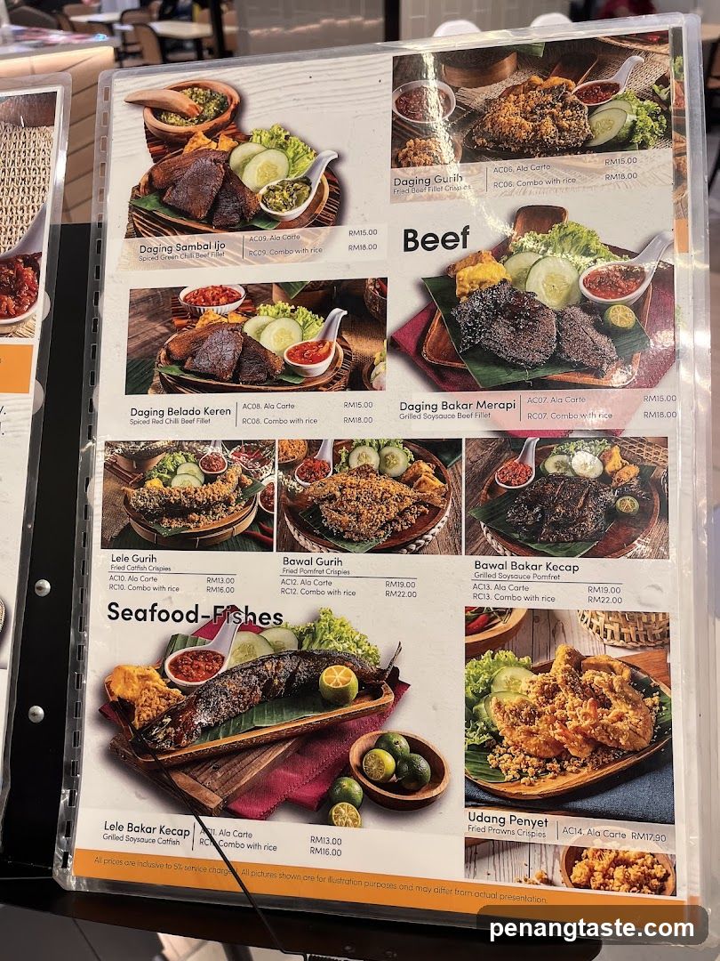 Beef and Seafood Menu Page