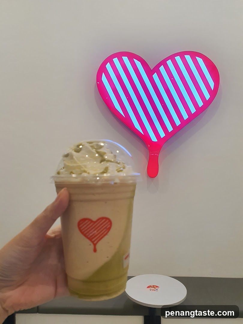 Matcha Latte with Heart Decor