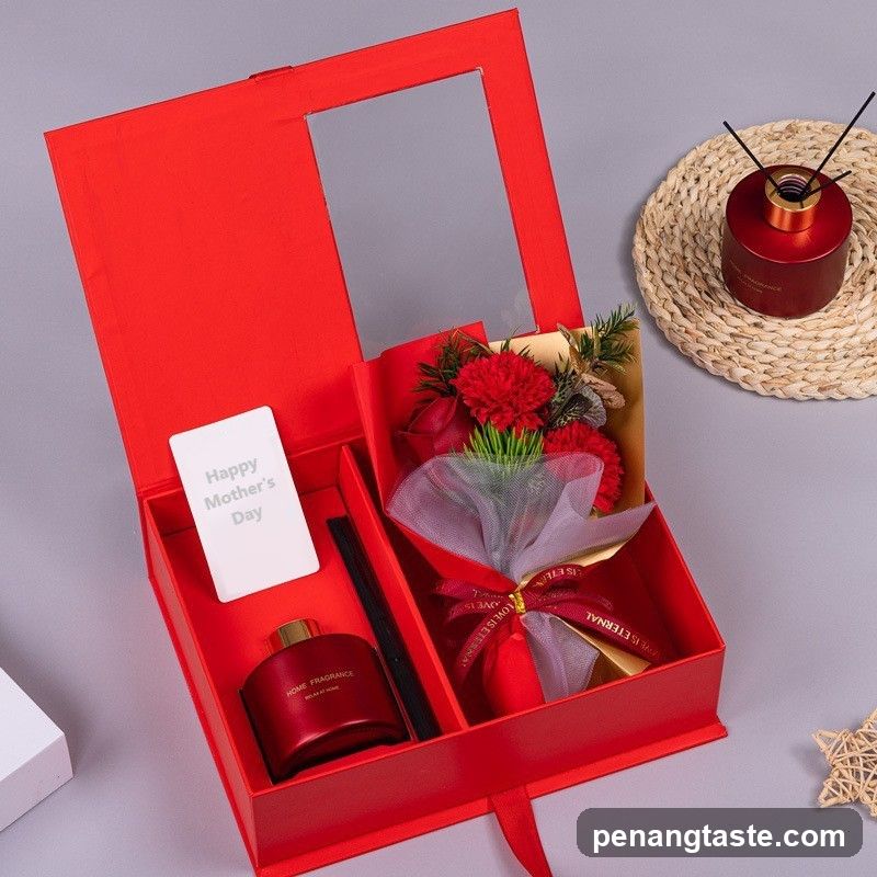Red Gift Box with Fragrance and Flowers