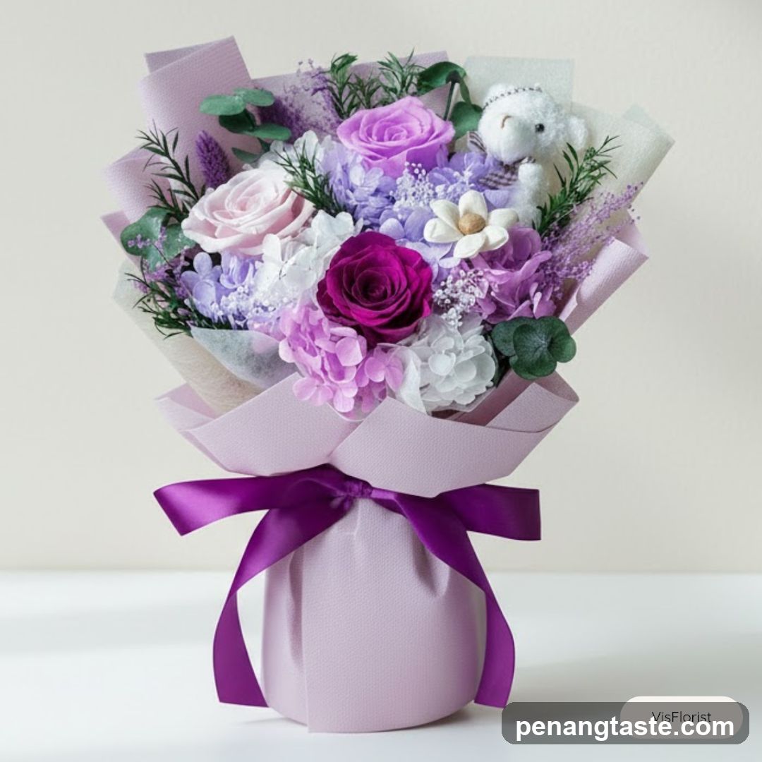 Flower Bouquet with Purple Ribbon