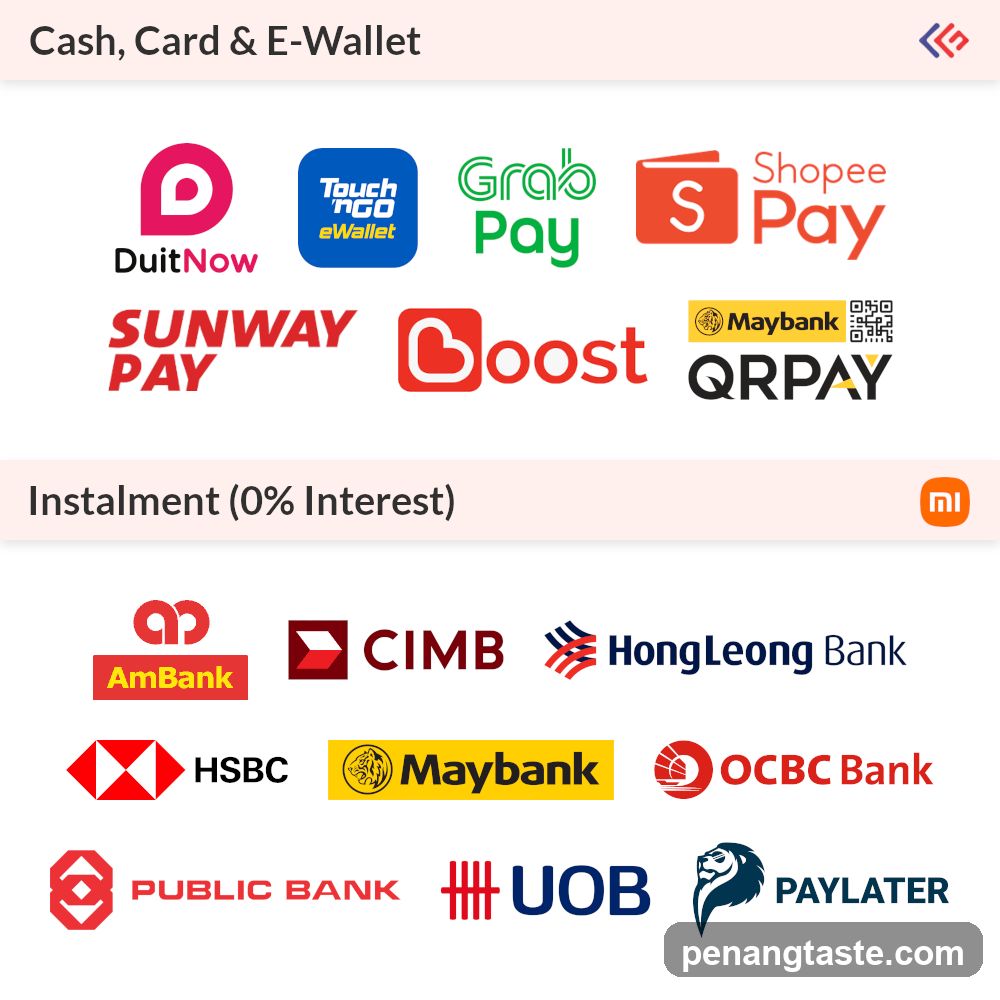Cash, Card & E-Wallet / Instalment (0% Interest)