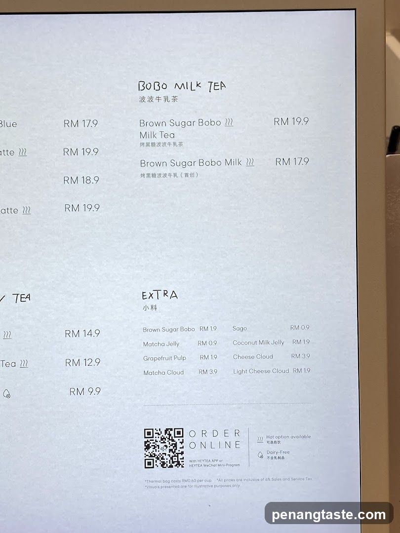 Bobo Milk Tea Menu