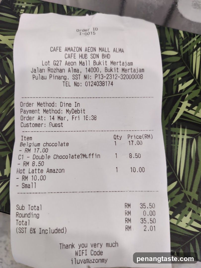 Receipt from Cafe Amazon Aeon Mall Alma