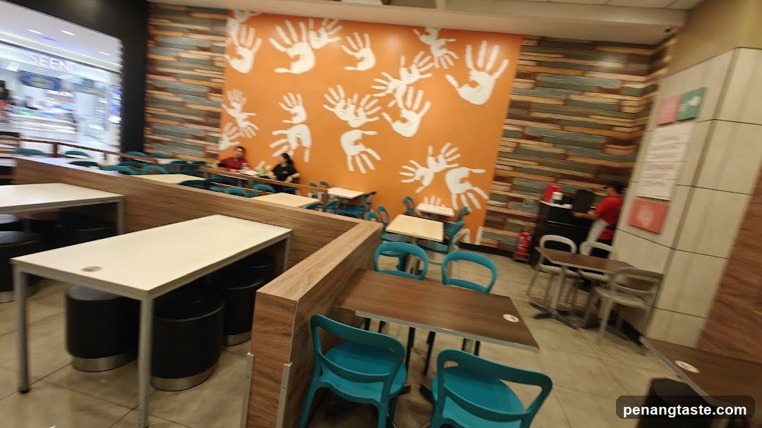 Restaurant Interior with Handprint Wall Art