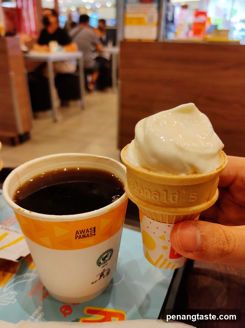 Ice cream and coffee at a food court