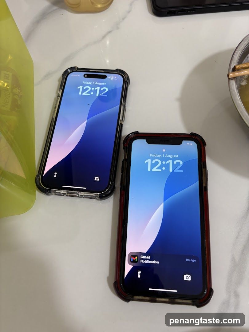 Two iPhones on a table
