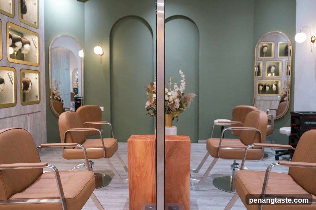 Salon Interior with Arched Mirrors and Tan Chairs