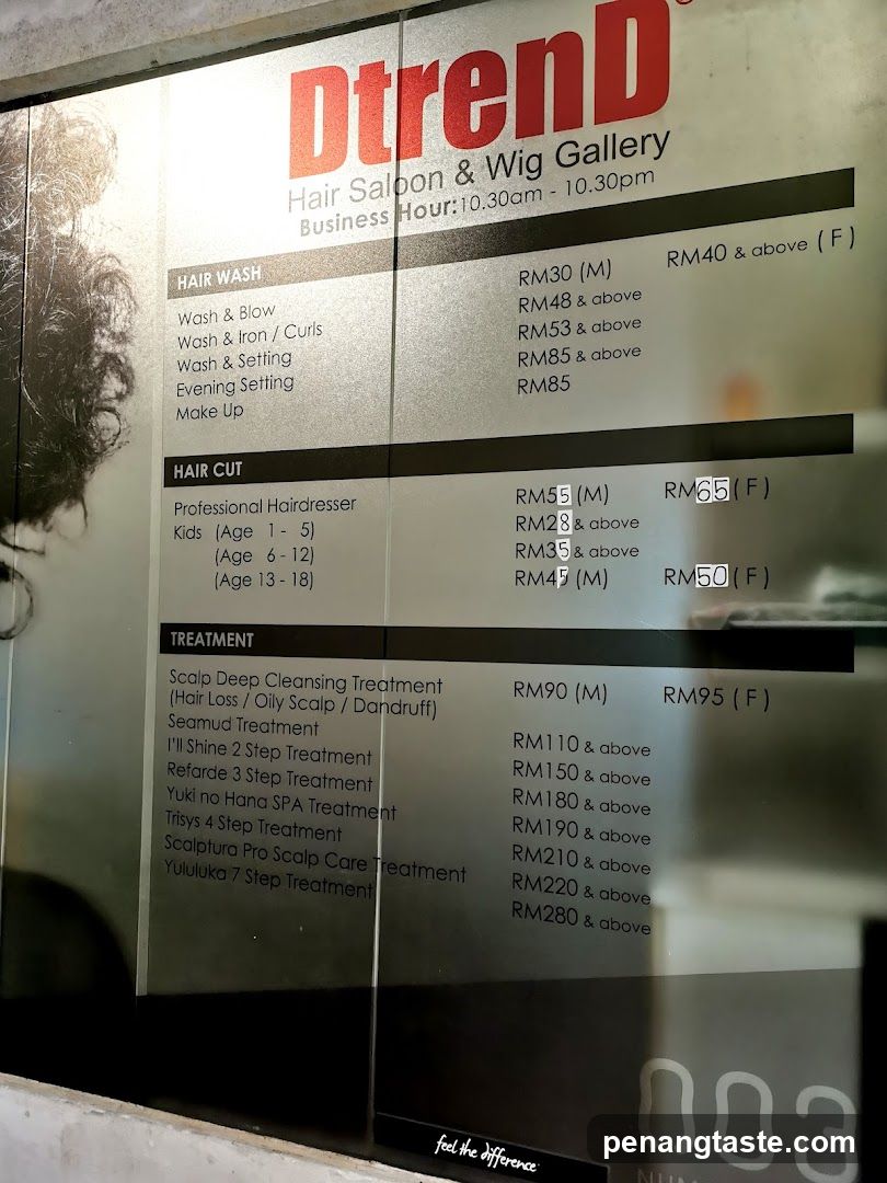 DtrenD Hair Salon & Wig Gallery Price List