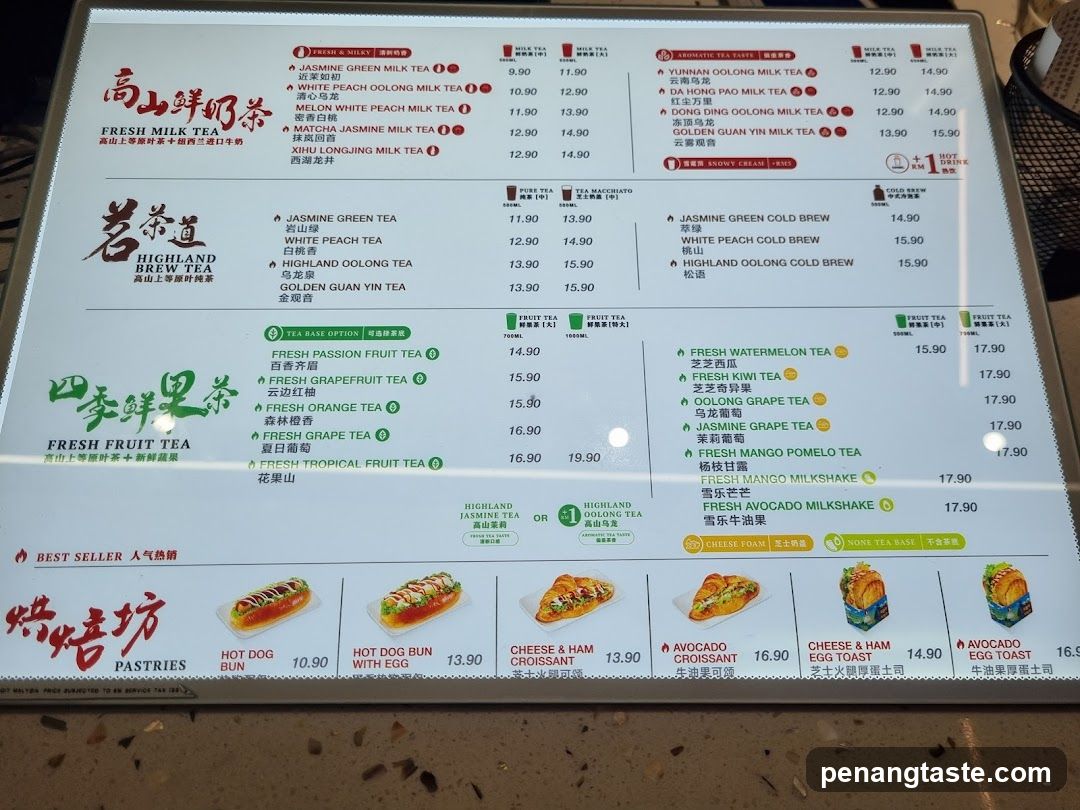 Highland Fresh Milk Tea & Pastries Menu