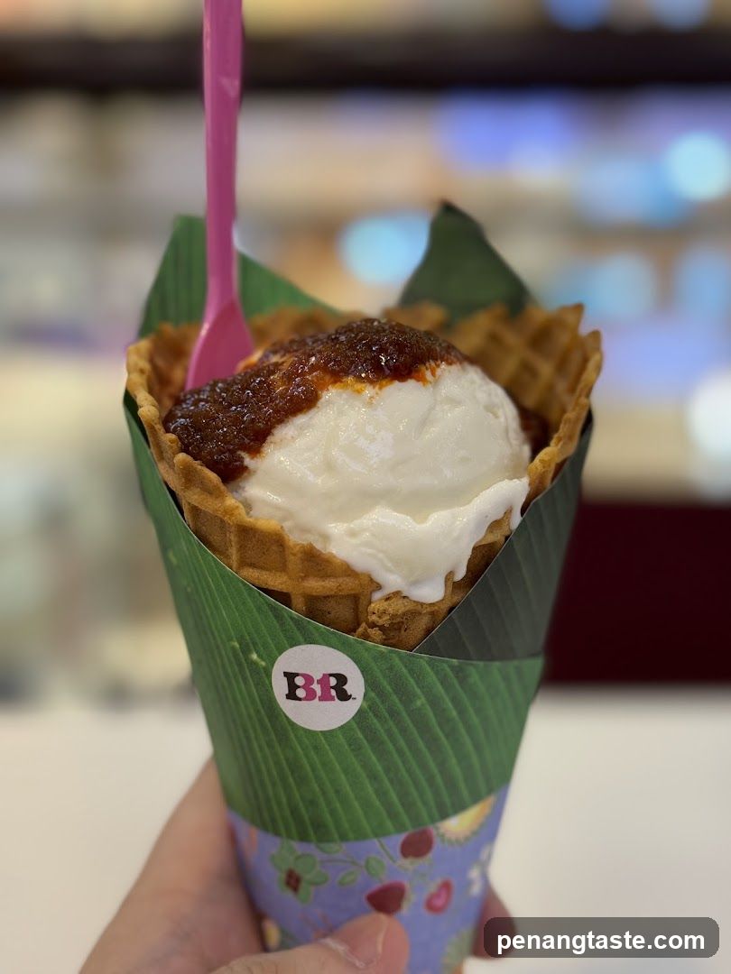 Ice cream cone with sauce