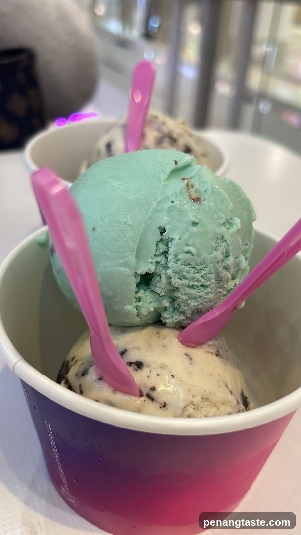 Ice Cream Cup with Mint and Cookie Dough Flavors