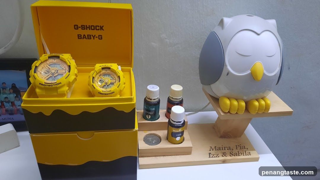 G-Shock Baby-G Display with Essential Oils and Owl Decor