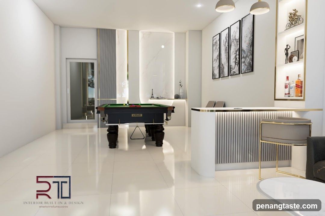 Modern Interior Design Room with Pool Table and Bar Area