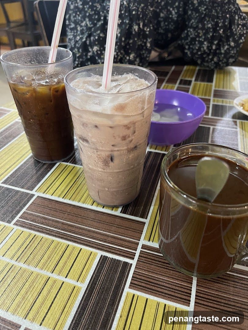 Iced drinks on a patterned table