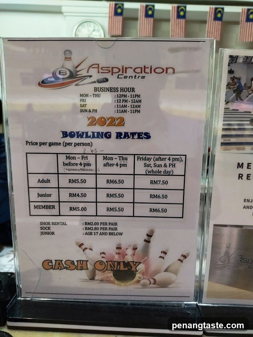 Aspiration Centre Bowling Rates Sign