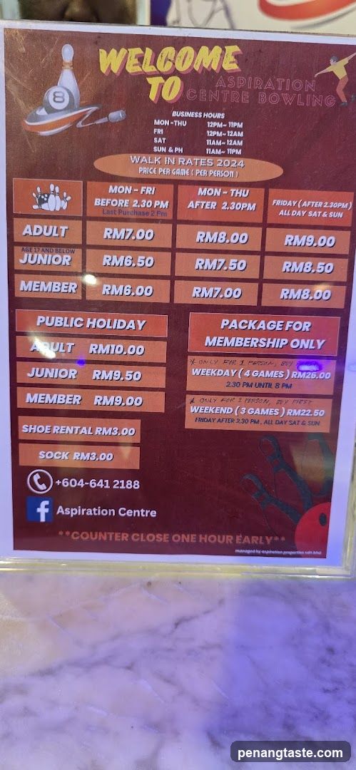 Welcome to Aspiration Centre Bowling Price List