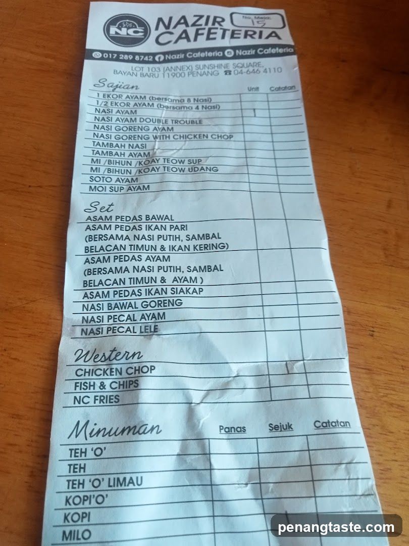 Nazir Cafeteria Receipt